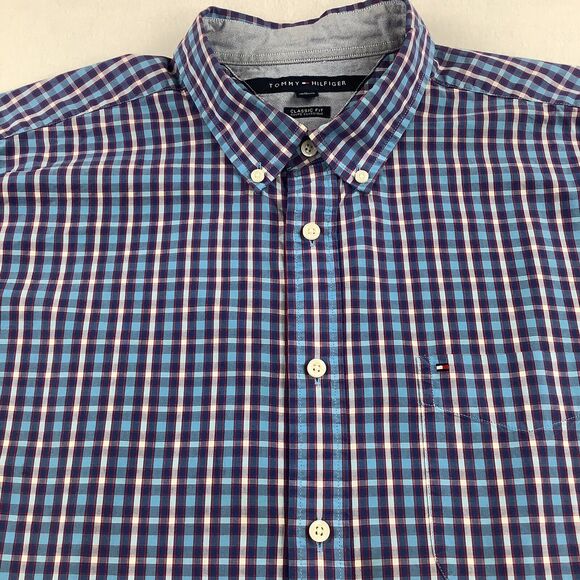 Tommy Hilfiger Men’s XL Plaid Shirt Button Up Down Long Sleeves Blue Classic Fit - Picture 5 of 16
